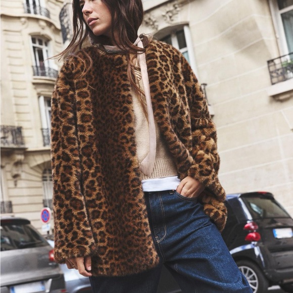 Zara XS Cheetah Print Faux Fur Coat - New without Tags - Picture 1 of 2